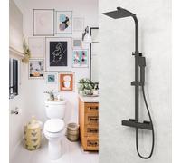 OCEAN ITALY Colonna Doccia con Miscelatore Termostatico, Soffione Doccia Quadrato 20x20cm con Rubinetto Larghezze 30cm Diametro 45mm, Doccetta Quadrato 229x64mm, nero