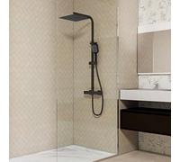 OCEAN ITALY Colonna Doccia con Miscelatore Termostatico, Soffione Doccia Quadrato 30x30cm con Rubinetto Larghezze 28cm Diametro 40mm, Doccetta Quadrato 250x97mm, nero