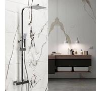 OCEAN ITALY Colonna Doccia con Rubinetto Termostatico e Soffione Quadrato, Set Doccia con Doccino a Mano Quadrato, Saliscendi Doccia in Acciaio Inox con Finitura Cromata