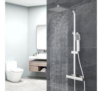 OCEAN ITALY Colonna Doccia con Rubinetto Termostatico, Miscelatore Doccia 280x40mm, Soffione Doccia Quadrato in Acciaio Inox 20x20cm, Altezza Regolabile 730-1150mm, Set Doccia Completo Cromo