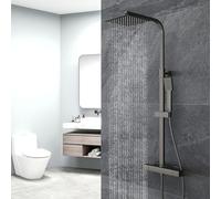OCEAN ITALY Colonna Doccia con Rubinetto Termostatico, Miscelatore Doccia 280x40mm, Soffione Doccia Quadrato in Acciaio Inox 20x20cm, Altezza Regolabile 730-1150mm, Set Doccia Completo Nero