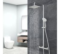 OCEAN ITALY Colonna Doccia con Rubinetto Termostatico, Miscelatore Doccia Soffione Doccia Quadrato in Acciaio Inox 20x20cm, Doccetta Tonda da 108mm, Altezza Regolabile 735-1170mm Cromo