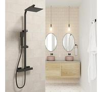 OCEAN ITALY Kit Doccia con Soffione, Doccetta, Miscelatore Quadrati, Soffione Doccia 20x20cm Acciaio Inox con Ugelli Anticalcare, Colonna Doccia Termostatico Antiscottatura, Nero Opaco
