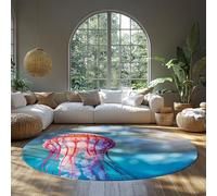 Ocean Jellyfish Tappeto rotondo per dormitorio Stuoia per interni Carpet per antiscivolo con stampa sulla vita marina costiera moderna lavabile per soggiorno Sala da pranzo Camera da letto 90cm