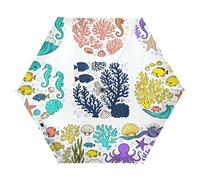 Ocean Life Elements Pattern UV50+ Ombrello per bambini Ottimo per auto, golf e On-the-Go Ombrelli per Pioggia Antivento Apertura Automatica