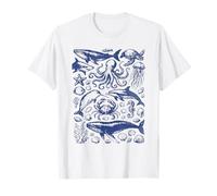 Ocean Life Graphic Retro Sea Animals Vintage Beach Estetica Maglietta