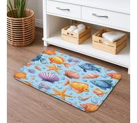 Ocean Life - Tappetino da bagno ad asciugatura rapida, con pesci colorati e conchiglie, assorbente, antiscivolo, in flanella, lavabile, per bagno, WC, decorativo, 40,6 x 61 cm