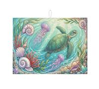 Ocean Life - Tappetino scolapiatti per cucina, assorbente, motivo tartaruga, in microfibra, per bancone della cucina, 45,7 x 61 cm