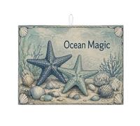 Ocean Magic, tappetino scolapiatti per bancone della cucina, tappetino assorbente blu con stella marina, tappetino in microfibra vintage per proteggere il bar, 45,7 x 61 cm