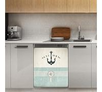 Ocean Nautical Anchor - Magnete per lavastoviglie, con bussola e strisce vintage, magnetico, per frigorifero, cucina, porta, 58,4 x 66 cm