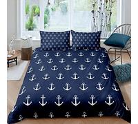 Ocean Nautical Bedding Set copripiumino stampato con ancora, per bambini, adulti, mare, avventura, surf, copripiumone morbido e di lusso, della stanza, 3 pezzi, king size, cerniera, blu navy
