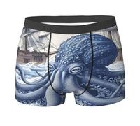 Ocean Octopuses Retro Pirate Ship Uomo Biancheria Intima Comodi Boxer A Pantaloncino Traspiranti Boxer per Quotidiano Sport Estivo L