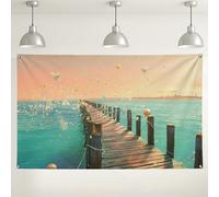 Ocean Pier Sfondo, fantasiosa scena sulla spiaggia per decorazioni per feste, sfondo fotografico magico per eventi estivi, costiero per riunioni all'aperto, 180 x 109 cm