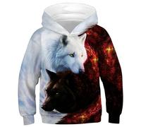 Ocean Plus Bambini Ragazzi Impronta Animale Felpa con Cappuccio 3D Giovane Maniche Lunghe Felpa Sweatshirt (XL (Altezza: 155-160cm), Angelo e Diavolo Doppio Lupo 3)