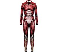 Ocean Plus Donna Halloween Colorato Scheletro Stampato Costume di Carnevale One Piece Corpo di Natale con Maniche Lunghe (XL, Muscoli maschili)