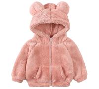 Ocean Plus Felpa con cappuccio per bambini, in pile ispessito, con orecchie d'orso, calda, con chiusura lampo, Colore: rosa., 3 anni