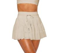 Ocean Plus Minigonna da Donna con Pantaloncini Interni Gonna a Rete Gonna Corta Tinta Unita Gonna a Pieghe con Coulisse (S (EU 32-34), Colore dell'albicocca)