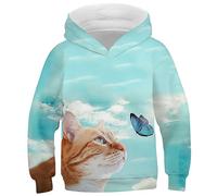 Ocean Plus Ragazza Felpa con Cappuccio per Bambini con Stampa Digitale con Tasca a Marsupio Gatto Unisex con Cappuccio (4 anni/90-105 cm, Farfalla di Gatto)