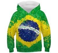 Ocean Plus Ragazza Felpa con Cappuccio per Bambini con Stampa Digitale con Tasca a Marsupio Gatto Unisex con Cappuccio (7-8 anni/125-135 cm, Bandiera della Repubblica Federale del Brasile)