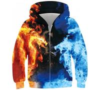 Ocean Plus Ragazzi Felpa con Cerniera Manica Lunga Maglione con Cappuccio Bambini Felpa con Cappuccio (L (Altezza: 130-135 cm), Fiamma Rossa e Blu)