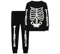 Ocean Plus Set pigiama da ragazzo luminoso in due pezzi, per Halloween, con stampa luminosa, a maniche lunghe, per bambini, Scheletro ragno dagli occhi colorati, 120