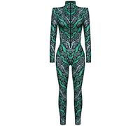 Ocean Plus Tuta da Donna con Scheletro di Halloween Stampa Digitale Taglio Sottile a Maniche Lunghe Monoblocco Collant (S, Motivo serpente verde nero)