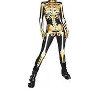 Ocean Plus Tuta da Donna con Scheletro di Halloween Stampa Digitale Taglio Sottile a Maniche Lunghe Monoblocco Collant (XL, Scheletro giallo)