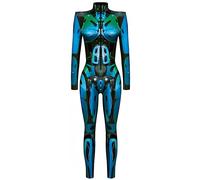 Ocean Plus Tuta da Donna con Scheletro di Halloween Stampa Digitale Taglio Sottile a Maniche Lunghe Monoblocco Collant (S, Armatura blu-verde)