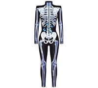 Ocean Plus Tuta da Donna con Scheletro di Halloween Stampa Digitale Taglio Sottile a Maniche Lunghe Monoblocco Collant (M, Scheletro di farfalla blu)
