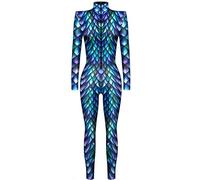 Ocean Plus Tuta da Donna con Scheletro di Halloween Stampa Digitale Taglio Sottile a Maniche Lunghe Monoblocco Collant (S, Squame viola)