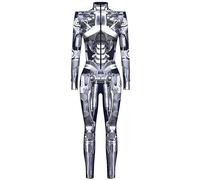 Ocean Plus Tuta da Donna con Scheletro di Halloween Stampa Digitale Taglio Sottile a Maniche Lunghe Monoblocco Collant (S, Meccanica d'argento)