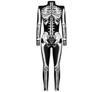 Ocean Plus Tuta da Donna con Scheletro di Halloween Stampa Digitale Taglio Sottile a Maniche Lunghe Monoblocco Collant (S, Silberskelett)