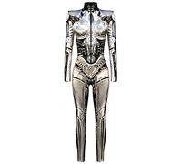 Ocean Plus Tuta da Donna con Scheletro di Halloween Stampa Digitale Taglio Sottile a Maniche Lunghe Monoblocco Collant (M, Armatura meccanica dorata)