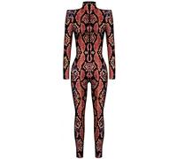 Ocean Plus Tuta da Donna con Scheletro di Halloween Stampa Digitale Taglio Sottile a Maniche Lunghe Monoblocco Collant (S, Serpitone rosso)