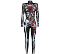 Ocean Plus Tuta da Donna con Scheletro di Halloween Stampa Digitale Taglio Sottile a Maniche Lunghe Monoblocco Collant (S, Rosa scheletrica)