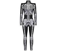 Ocean Plus Tuta da Donna con Scheletro di Halloween Stampa Digitale Taglio Sottile a Maniche Lunghe Monoblocco Collant (S, Scheletro bianco)
