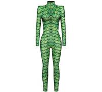 Ocean Plus Tuta da Donna con Scheletro di Halloween Stampa Digitale Taglio Sottile a Maniche Lunghe Monoblocco Collant (L, Squame verdi)