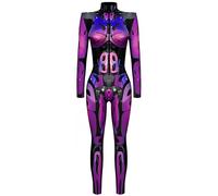 Ocean Plus Tuta da Donna con Scheletro di Halloween Stampa Digitale Taglio Sottile a Maniche Lunghe Monoblocco Collant (S, Fuchsia-Rüstung)
