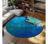 Ocean Reef Tappeto rotondo 3D Vista aerea sul mare Tappeto a cerchio morbido Tappetino a pelo corto sottile lavabile antiscivolo per Beach House Coastal Decor 100cm