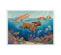 Ocean Rhodesian Ridgeback - Puzzle per immersioni con cani per adulti, 500 pezzi, puzzle in legno costiero con cuccioli estivi, decorazione subacquea per l'intrattenimento domestico