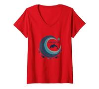 Ocean Rhythm Delfino Wave Art Marine Life Beach Decor Maglietta con Collo a V, Donna, Rosso, XXL