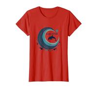 Ocean Rhythm Delfino Wave Art Marine Life Beach Decor Maglietta, Donna, Rosso, XXL