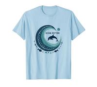 Ocean Rhythm Delfino Wave Art Marine Life Beach Decor Maglietta, Uomo, Celeste, L