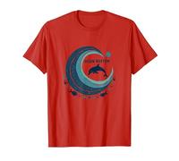Ocean Rhythm Delfino Wave Art Marine Life Beach Decor Maglietta, Uomo, Rosso, 3XL