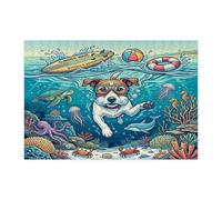 Ocean Russell Terrier - Puzzle per immersioni con cani per adulti, 300 pezzi, puzzle in legno con cuccioli estivi e costieri, decorazioni subacquee per l'intrattenimento domestico