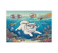Ocean Samoieds, puzzle per adulti con cani da immersione, 300 pezzi, puzzle in legno con cuccioli estivi e costieri, decorazioni subacquee per l'intrattenimento domestico