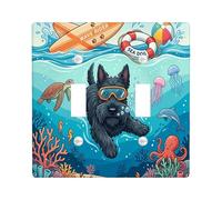 Ocean Scottish Terrier Dog Diving Piastra di copertura decorativa per interruttore della luce 2 gang doppia levetta, piastra elettrica subacquea per camera da letto