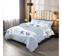 Ocean Sea Comforter Set Meduse Stelle marine Creatura Sealife Stripe Set Biancheria da Letto per Ragazzi Ragazze Bambino Blu Bianco Piumino 230x220cm