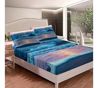 Ocean Sea Wave Bedding Lenzuolo con angoli hawaiane Beach lenzuolo set tramonto estate vacanze vacanze vacanze 3 pz king 1 lenzuolo con angoli + 2 federe copricuscino (senza lenzuolo)