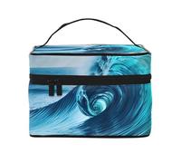 Ocean Sea Wave Print Custodia da viaggio portatile versatile cerniera per borsa per trucchi in poliestere di grande capacità, nero, taglia unica, Nero, One Size